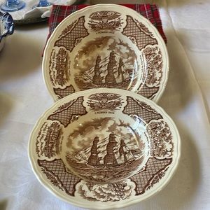2 Alfred Meakin Fair Winds Staffordshire England Brown european soup bowls